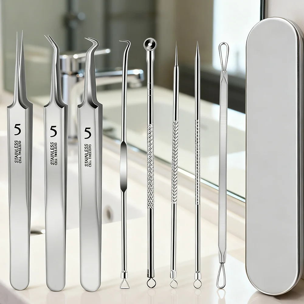 مجموعة إبر إزالة حب الشباب من الفولاذ المقاوم للصدأ حادة للغاية، مزيل الرؤوس السوداء، مجموعة أدوات استخلاص حب الشباب المحددة في صالونات التجميل #6