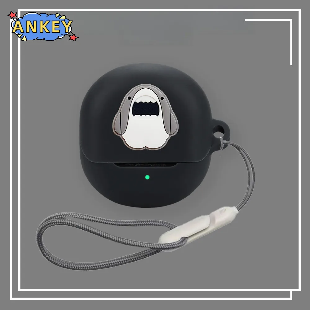 Case for SoundPEATS Air5 Lite Silicone Earbuds Air5 Cute Shark Soft Protective Headphone Cover Headset Skin With Rope