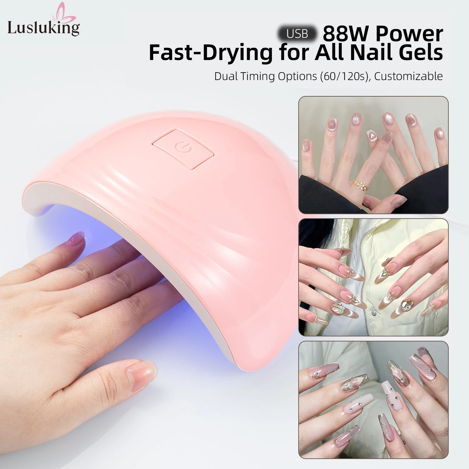 

Portable UV Nail Lamp 18 LED Dual-Wavelength Nail Dryer 88W Fast Curing Gel Polish Machine USB Power for Salon &Home Use 60/120s