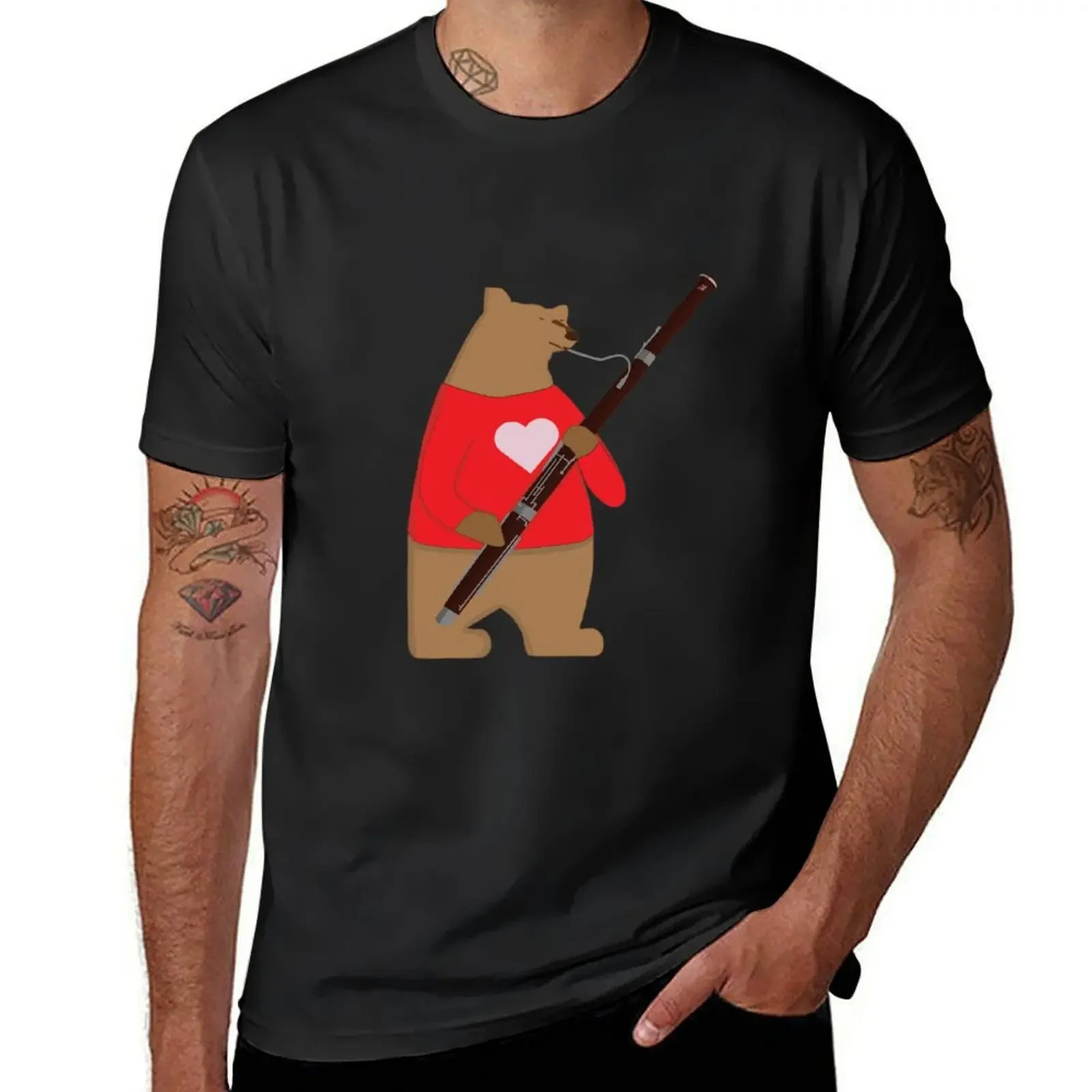 Bear playing bassoon T-Shirt Short sleeve tee kawaii clothes graphic tee shirt big and tall t shirts for men