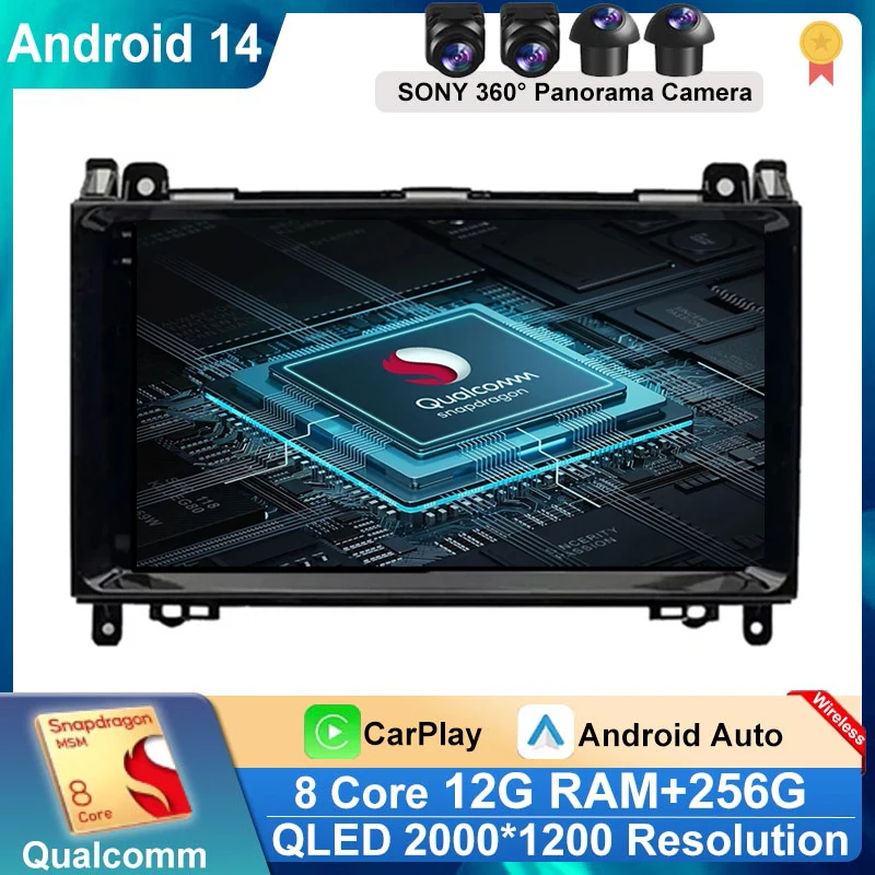 Android 14 For Mercedes Benz B200 Sprinter W906 W639 AB Class W169 W245 Car Radio Multimedia Player Wireless Carplay Auto