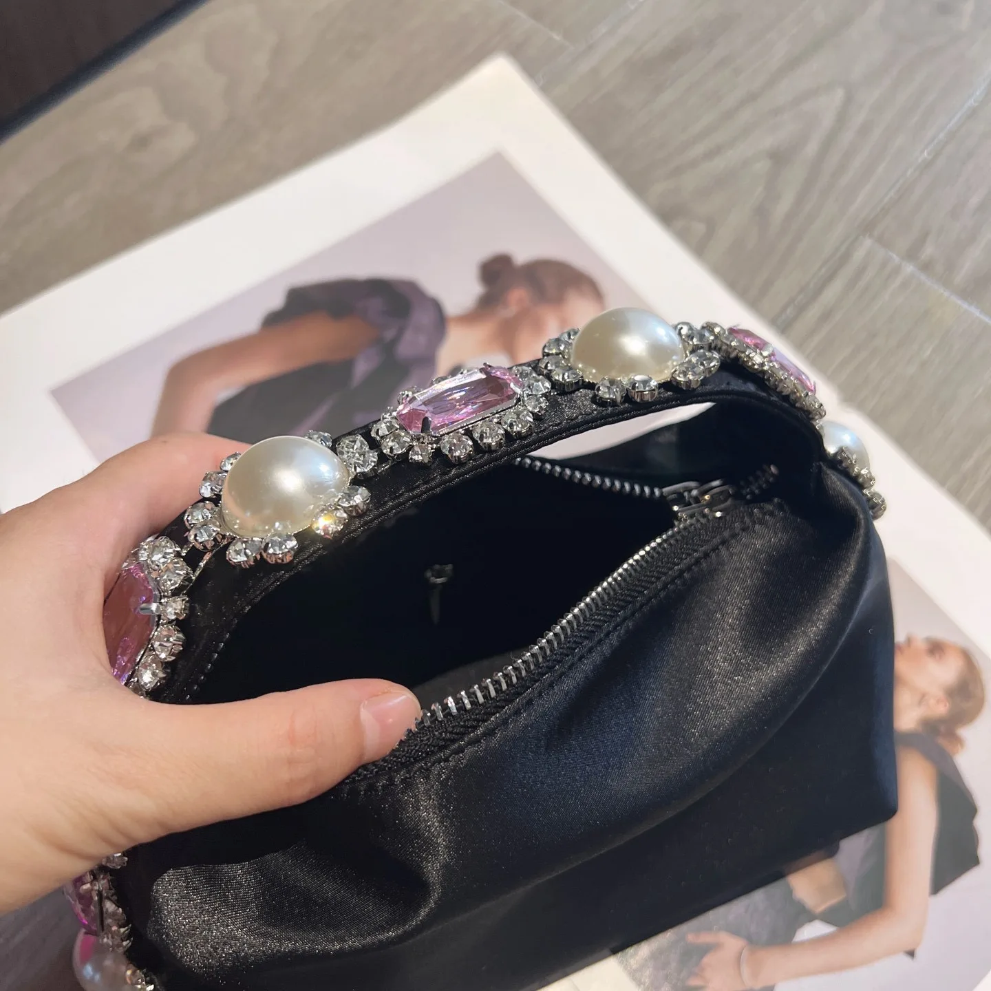 Luxe Designer Parel Kralen Satijnen Hobo Tas Vrouwen Handtas Strass Diamant Avondtasje Bruiloft Clutch Portemonnee Schoudertas