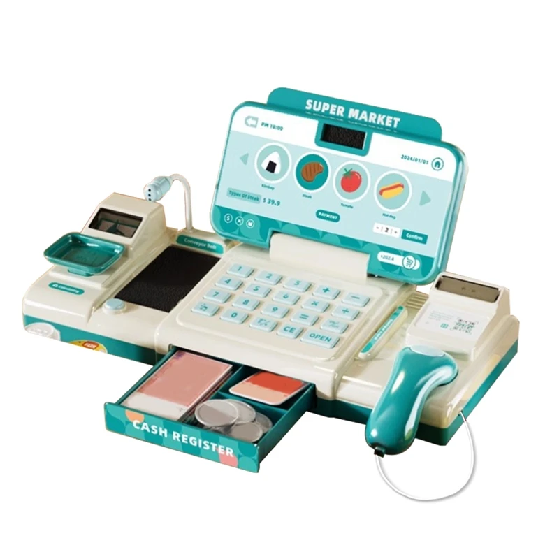 

X18A-Supermarket Cash Register Toys Shopping Intelligent Recognition Pretend Play With Scanner Microphone Toy For Kids