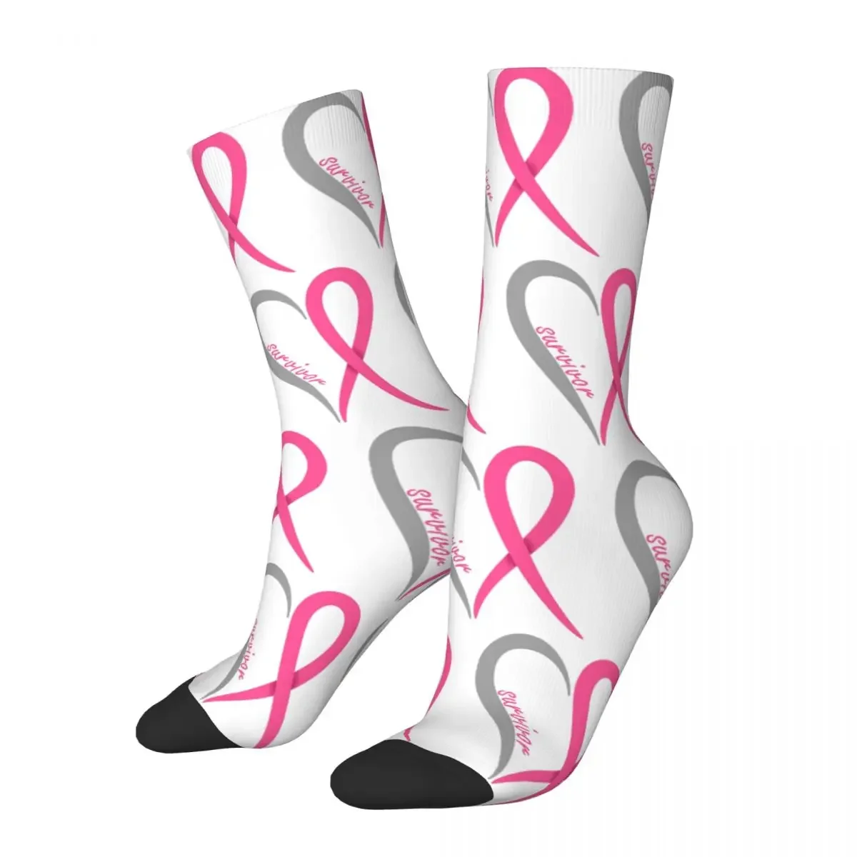 Breast Cancer Survivor Heart And Ribbon Socks Harajuku High Quality Stockings All Season Long Socks for Man's Woman's Gifts