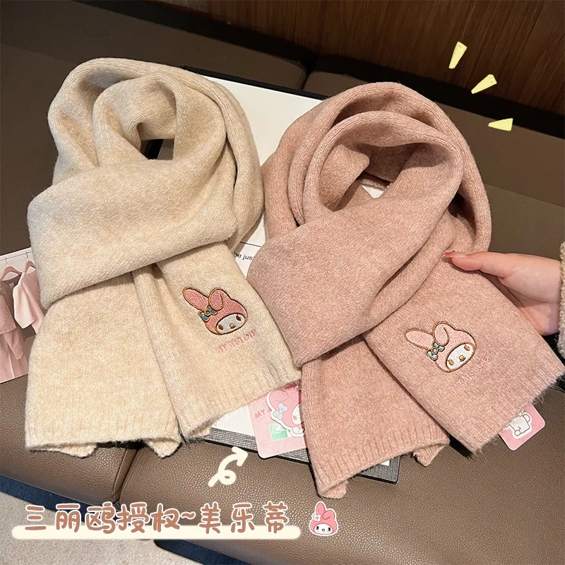 

Kawaii Sanrio My Melody Knitted Knitted Wool Scarf for Women Winter Korean Edition with Wool for Warm Student Girl's Gifts Toys