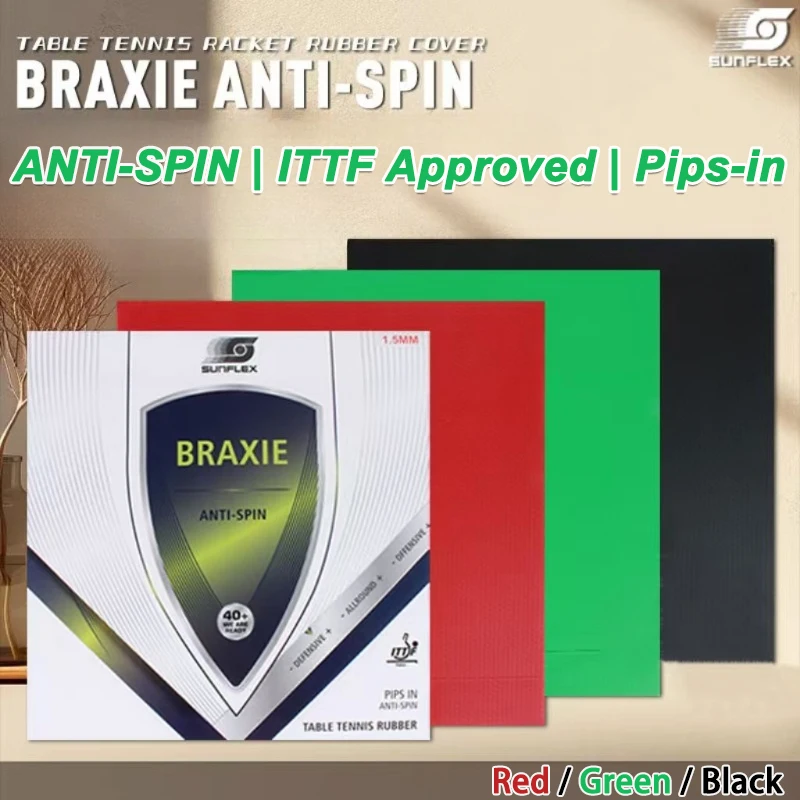 

SUNFLEX BRAXIE ANTI-SPIN Table Tennis Rubber Sheet ITTF Approved Pips-in Ping Pong Rubber with 1.5mm Sponge Table Tennis Rubber