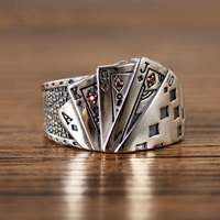 New Vintage Opening Rings For Women Men Playing Card Finger Stainless Steel Lucky Poker Ring Fashion Party Jewelry Gifts