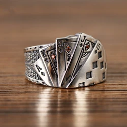 New Vintage Opening Rings For Women Men Playing Card Finger Stainless Steel Lucky Poker Ring Fashion Party Jewelry Gifts