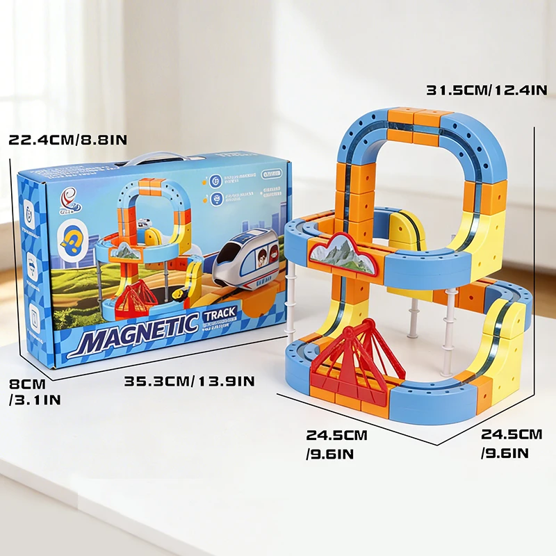 Elektryczny pociąg na magnetyczne szynach dla dzieci, klocki konstrukcyjne, labirynt, zabawki edukacyjne, prezent na Boże Narodzenie.
