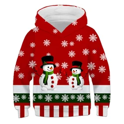 Children's Merry Christmas Hoodie Autumn Boys' Snowman Graphic Long Sleeve Kids' Casual Hoodies Top Girls Loose Red Sweatshirt