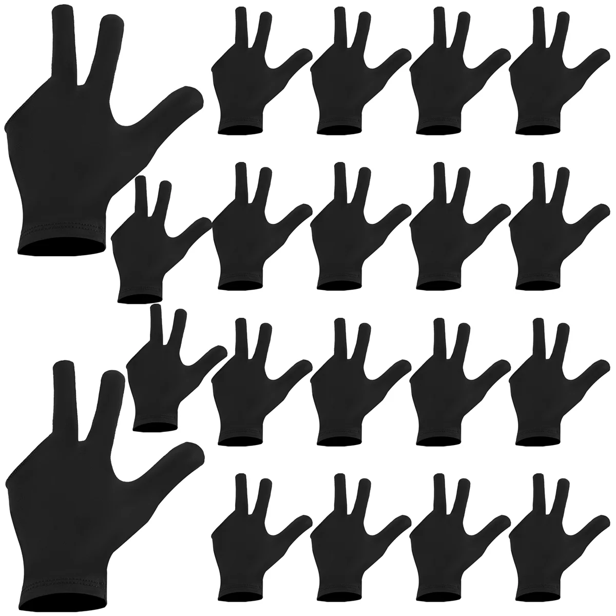 20 piezas guantes de billar transpirables, guantes de mano izquierda derecha de billar, guantes de taco de 3 dedos para mujeres y hombres, accesorios de billar