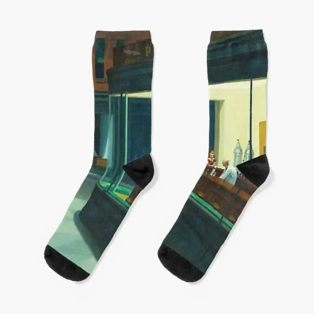 

Edward Hopper - NightHawks, Art reproduction Socks summer basketball hip hop winter Socks For Man Women's
