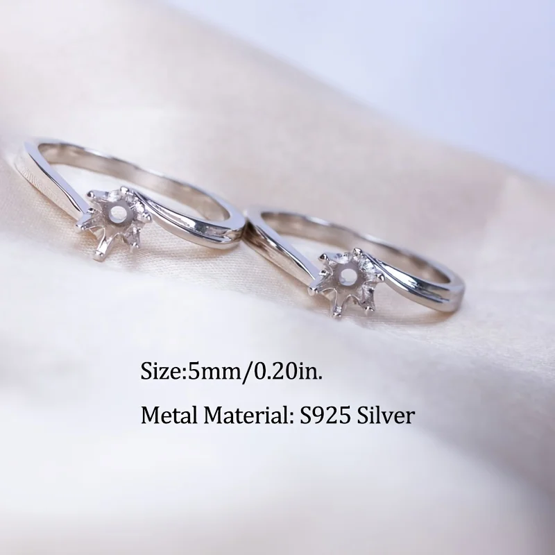 1pc 5mm Classic Six-claw Fixed Finger Ring Mount, S925 Silver For DIY Handcrafted Moissanite Women's Ring