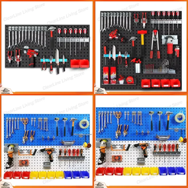 Heavy Duty Steel Pegboard Tool Rack with Hooks and Bins for Garage Storage Hardware Organization Wall Mount Hanging System