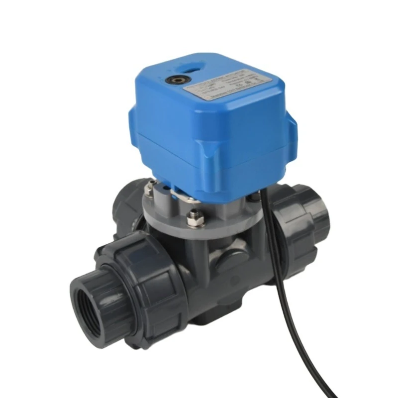 Miniature Mini Electric Three-way PVC Ball Valve 10Nm AC220V Metal Gear Quick Opening Power-off Reset