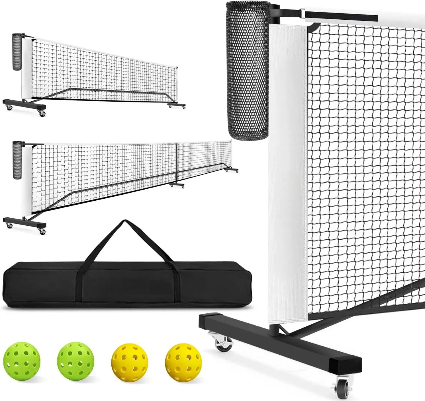 22 FT Regulation Size 11 FT Half Court Size 2-in-1 Pickleball Net Ball Collector Wheels Carry Bag Pickleballs