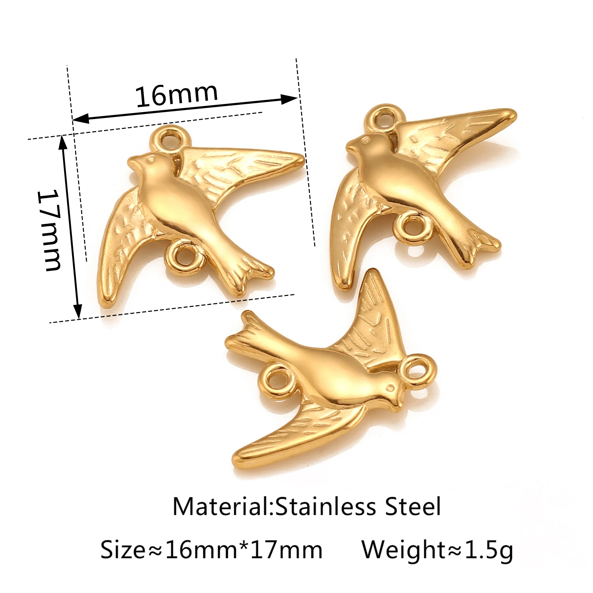 3pcs/Bag Peace Dove Charms for Jewelry Stainless Steel Bird Charms Connectors DIY Necklaces Bracelet Earrings Accessories Making