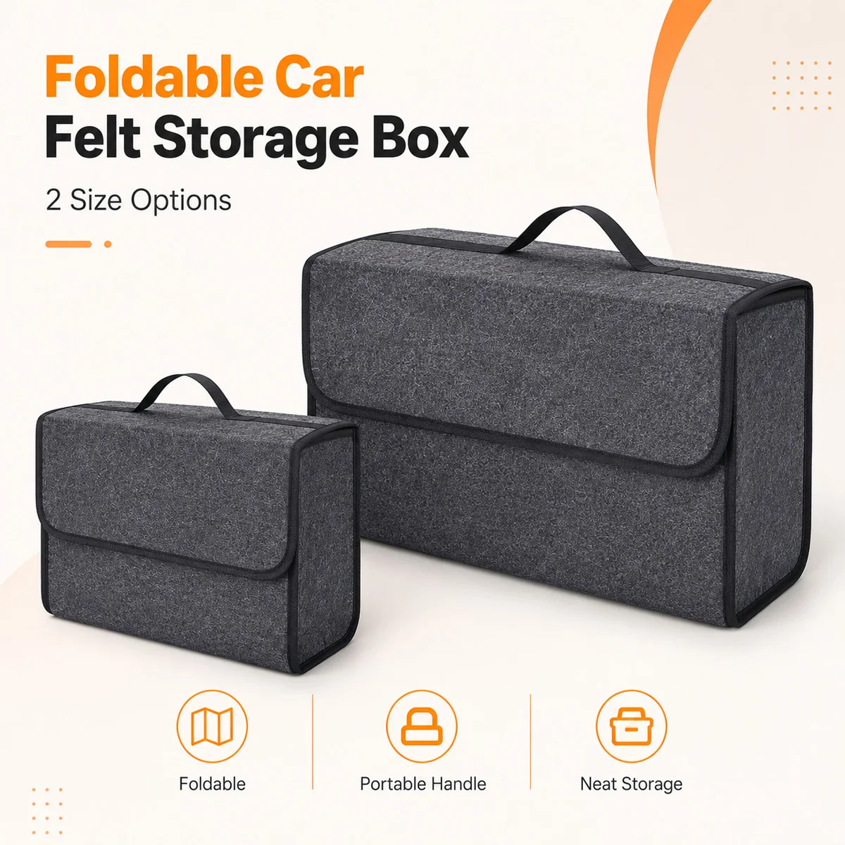 YONGRUN Automotive Felt Storage Organizer Box Foldable Car Trunk Cargo Container for Tools Cleaning Supplies SUV SedanTravel Use