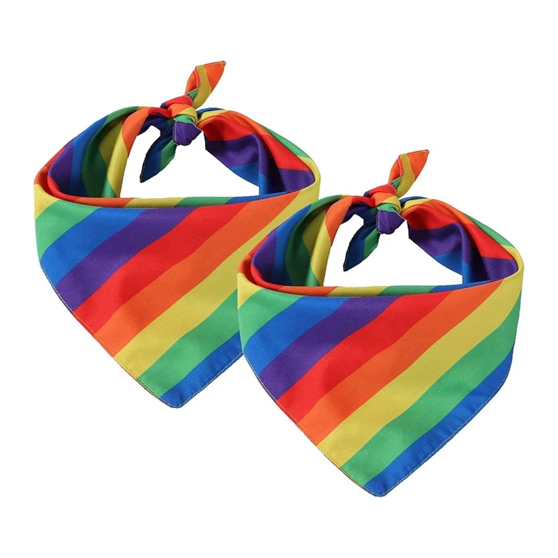 AC62-2 Pcs Rainbow Bandana Accessory Fancy Dress Headbands Handkerchief Bandana Scarf For Men Women Neck Scarf Accessories