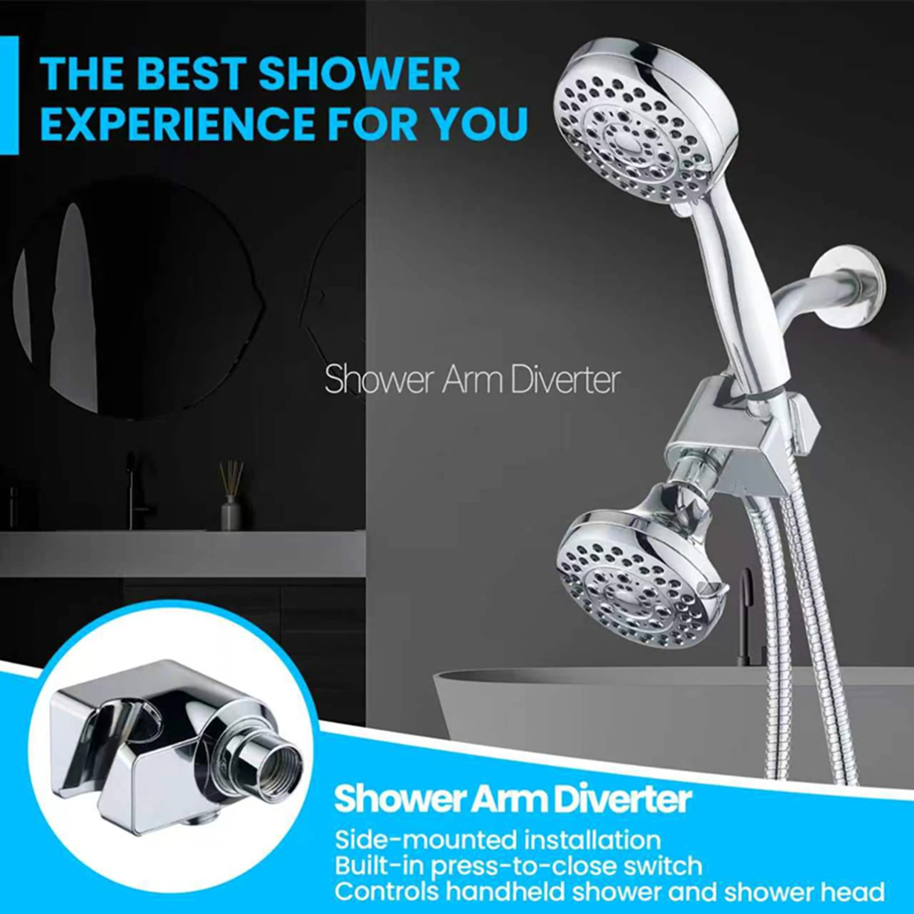 Multi-Function Handheld And Ceiling Spray Shower Head 2-in-1 Combination Diverter Bracket Home Bathroom Accessories