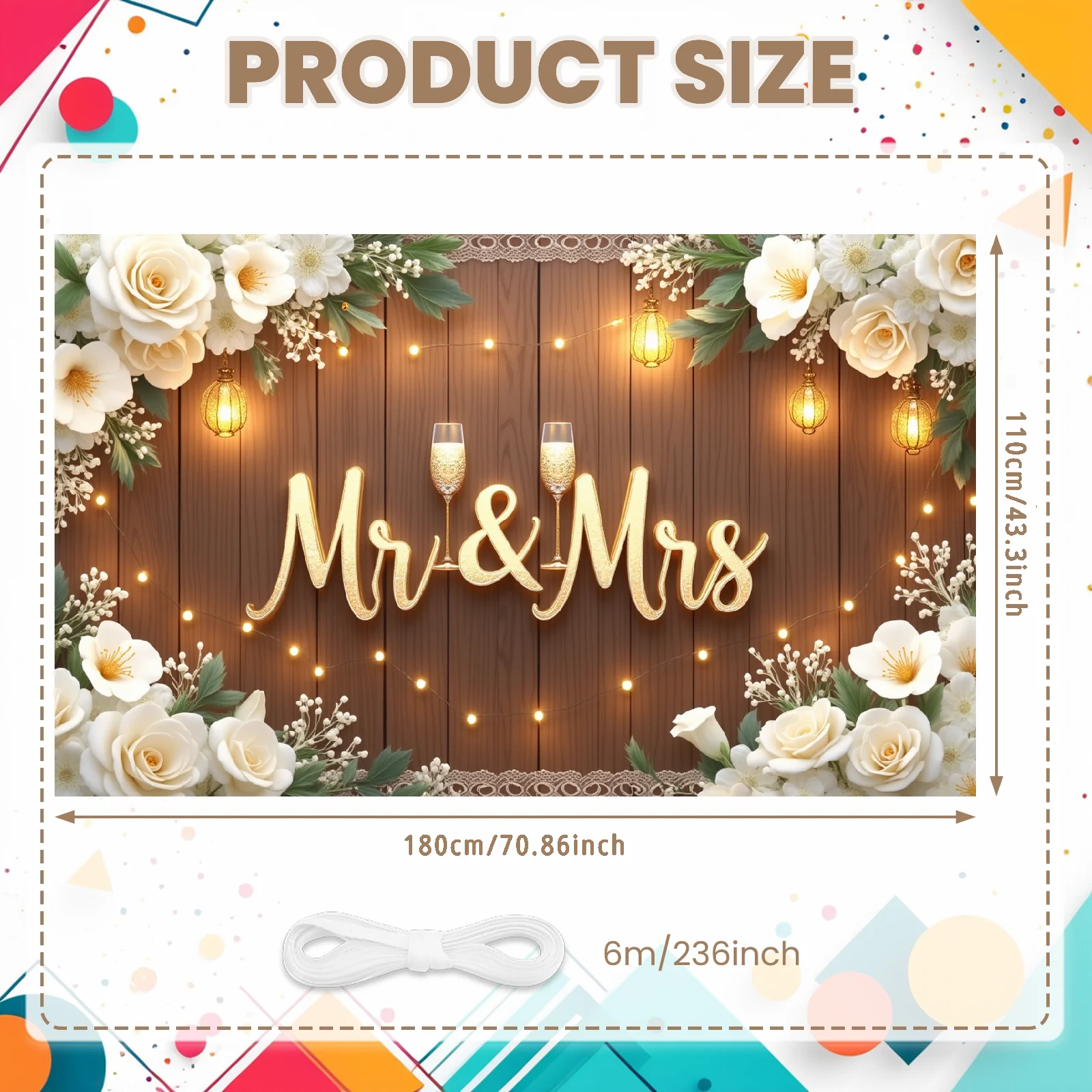 لافتة زفاف بتصميم أنيق للسيد والسيدة إكليل زهور الشمبانيا لحفلات الزفاف والذكرى السنوية للحدث الرومانسي #4