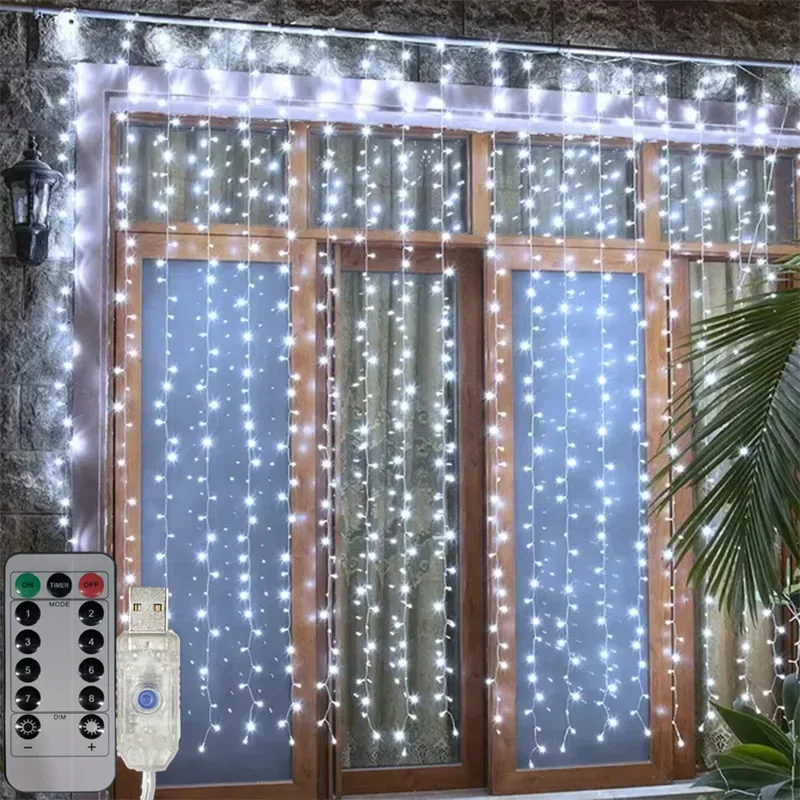 LED Christmas Lights Fairy String Lights Curtain Garland USB Festoon Remote Christmas Decoration for Home New Year 2025 Outdoor