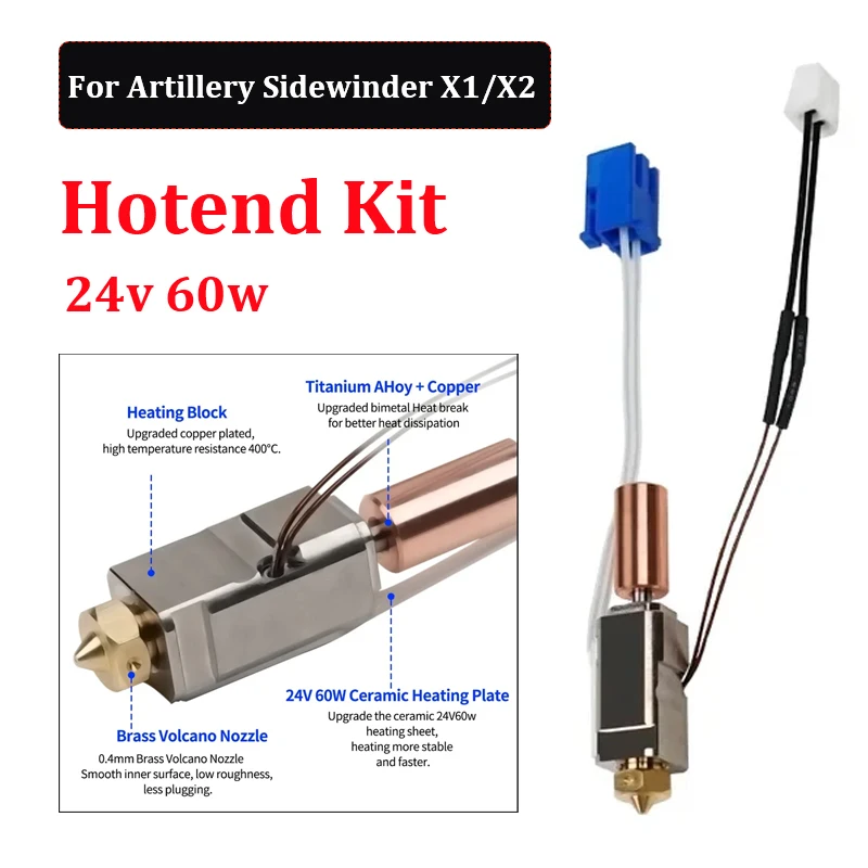 Upgrade Hotend Kit For Artillery Sidewinder X1/X2 Genius 3D Printer Parts Thermistor Heat Tube Heat Block Throat Volcano Nozzle