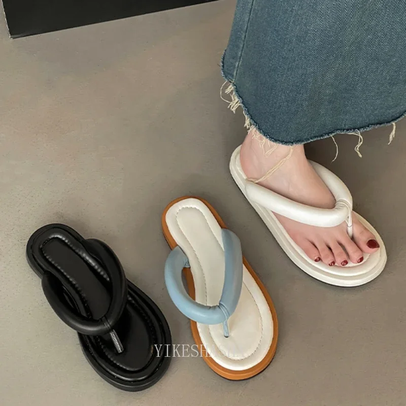 2024 Summer Flip Flop Chunky Women Slipper Fashion Comfort Ladies Clip Toe Soft Sole Platform Flats Slides Beach Sandal Shoes