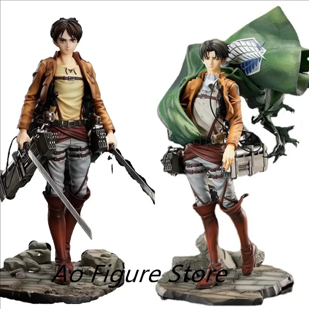 Kawaii Manga Attack on Titan Anime Action Figure Toy 26cm Cute Cloak Levi·Ackmen Eren Jaeger Model Doll Room Decor Gift for Boys