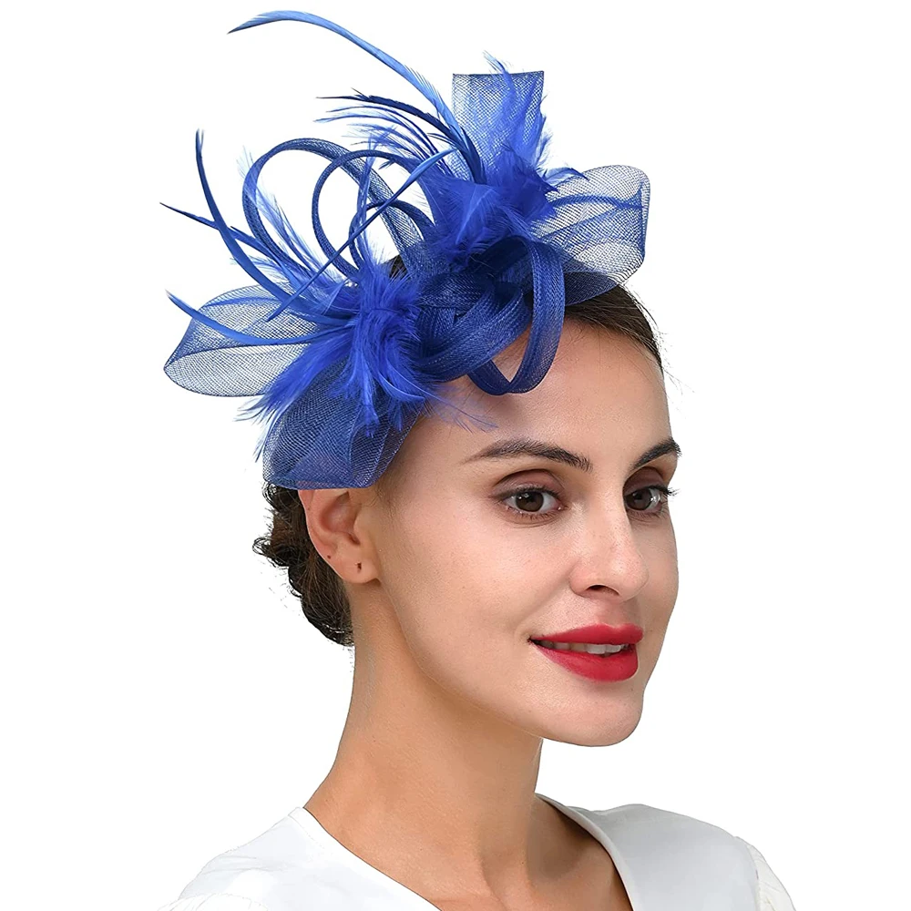 2024 Fascinators Mesh Bowknot Accessories Headband for Women Tea Party Hair Clip Derby Wedding Feather Veil Fascinator Headwear