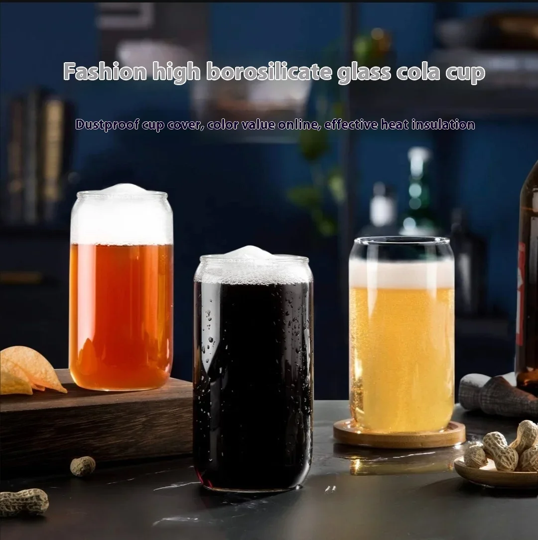 1pcs Coke Cup Borosilicate Glass Straw Cups Wooden Lid Can Water Cup Juice Cold BrewCup Straw Cup Wholesale view 3