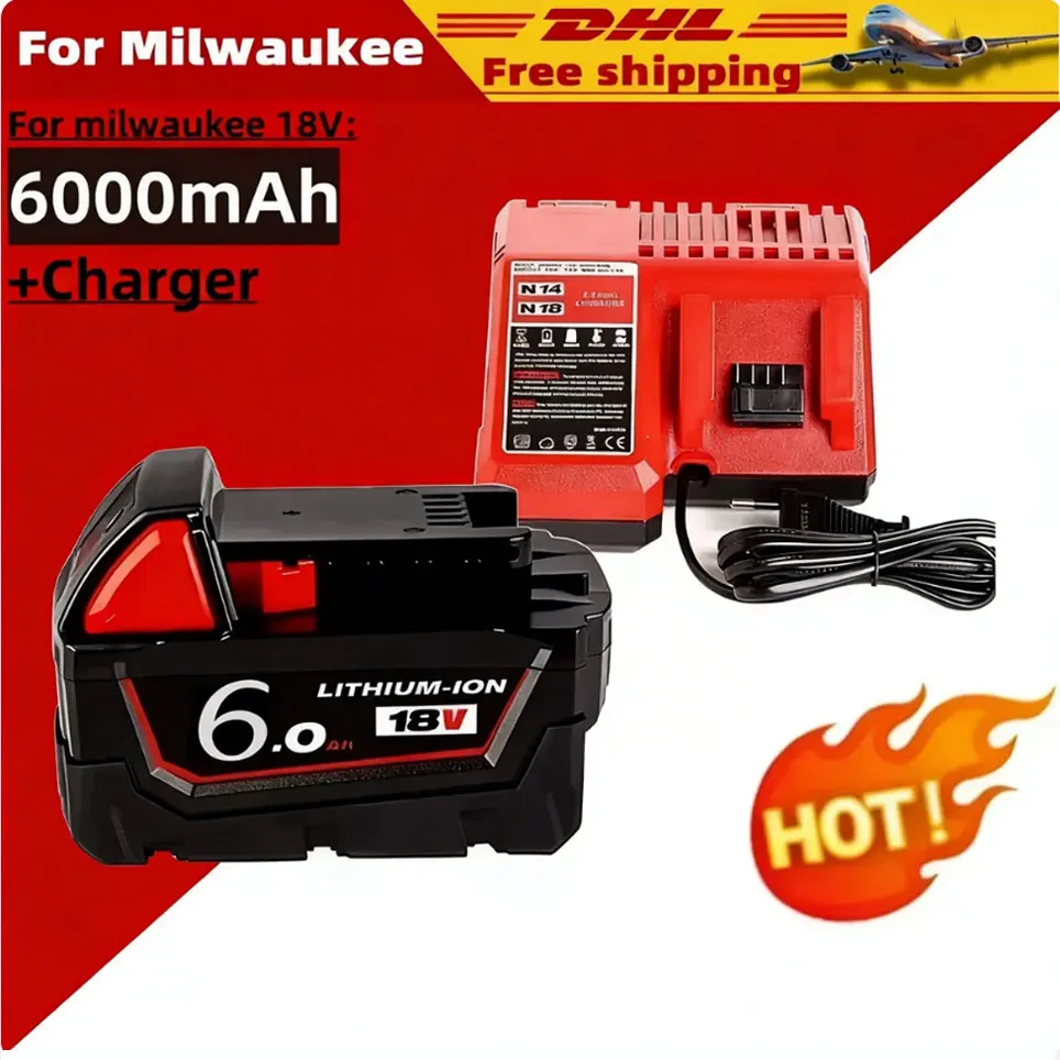 Batteria M18 Da 6.0Ah Per Milwaukee 18V Li-Ion M18B5 48-11-1860 48-11-1850 48-11-1840 48-11-1830 48-11-1820 Batterie Di Ricambio