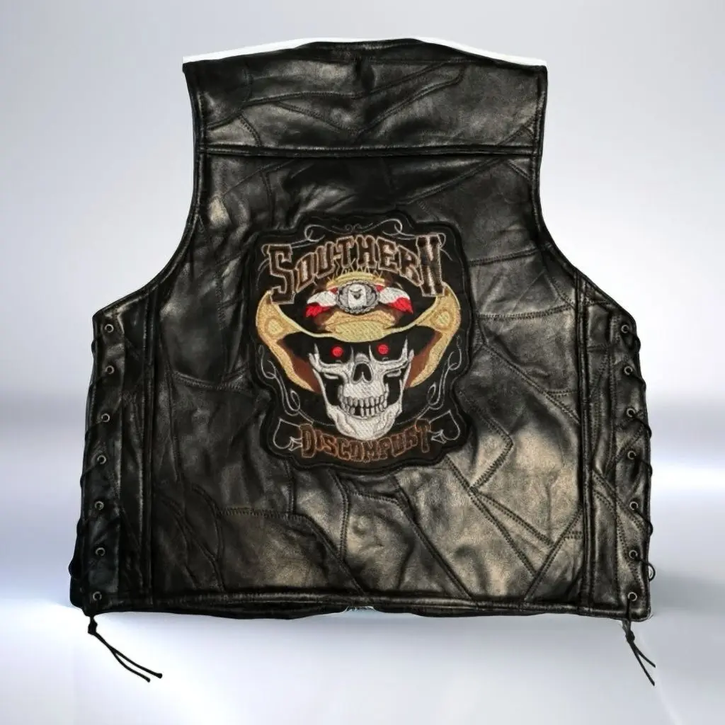 

S-4XL Motorcycle Style American Classic Motorcycle Riding Leather Vest For Men's Camisole Embroidered Badge Design