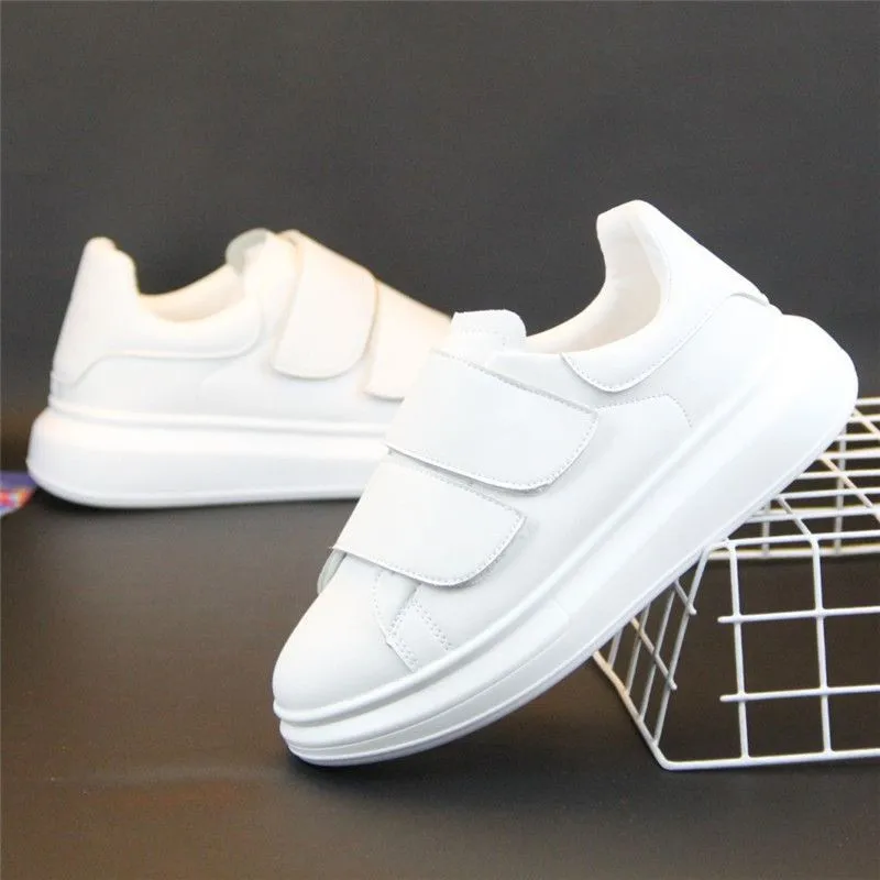 mens casual white shoes genuine leather flats shoe street style women\'s stylish platform sneakers hook loop designer footwear