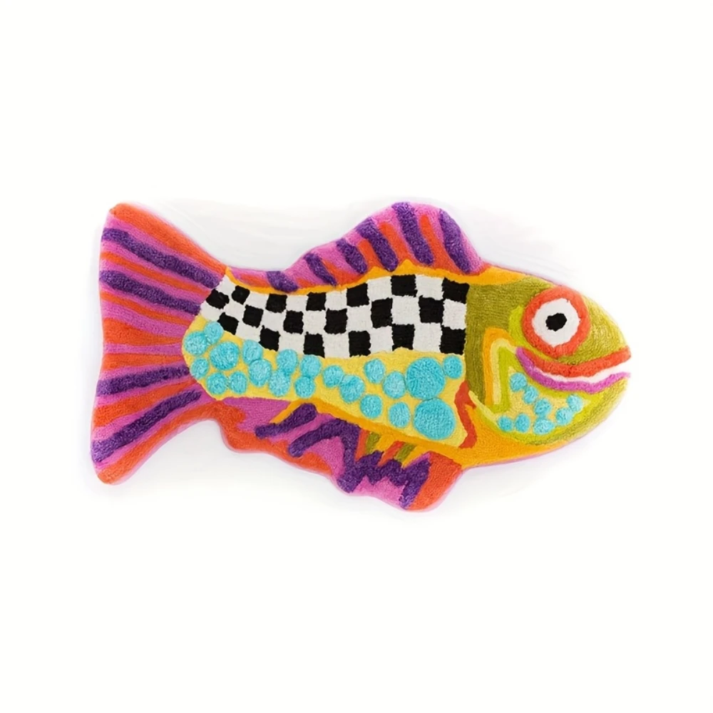 Ugly Fish Bath & Shower Mat - Colorful Absorbent Thickened, Checkered Machine Wash Fade-Resistant