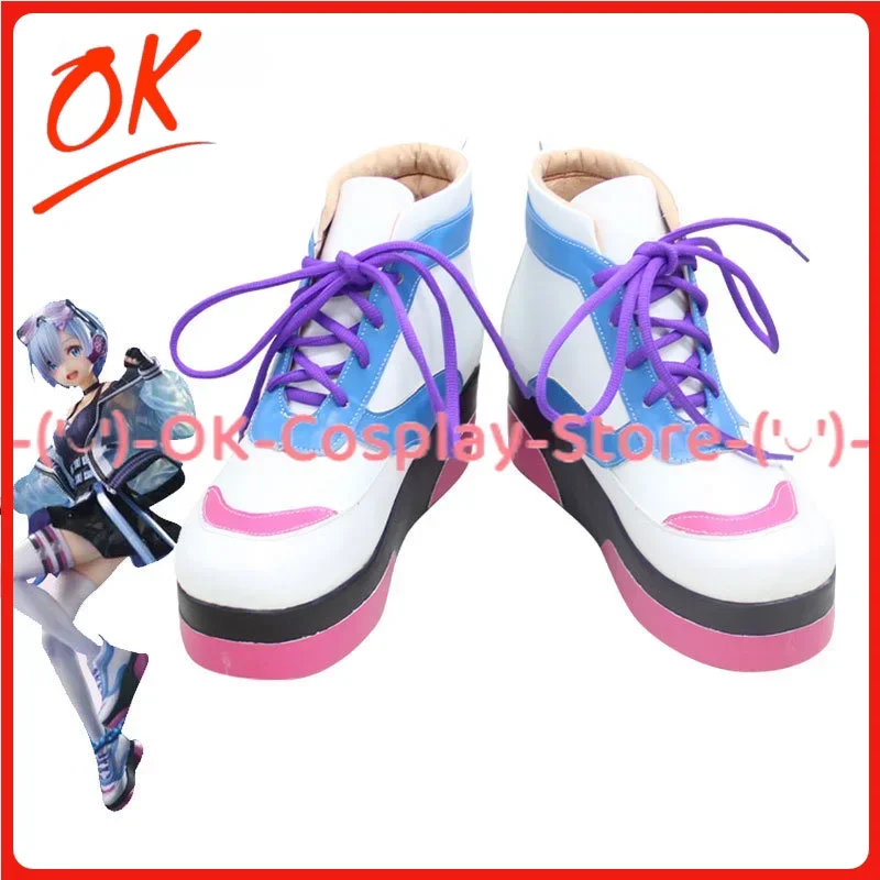 [Customized Size] Re:Zero Starting Life in Another World Rem Cosplay Shoes Anime Roleplay Prop Halloween Party Boots PU Leather