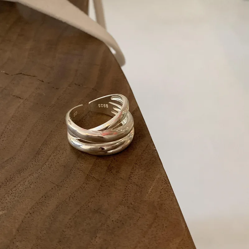 CHOZON S925 الصلبة الفضة الثقيلة التراص الدائري الحد الأدنى بالجملة مجوهرات قابل للتعديل للنساء