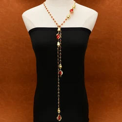 GG 51'' Natural Red Murano Glass Gold Plated Brushed Beads Sweater chain Long Necklace Lady Fashion Jewelry Gifts
