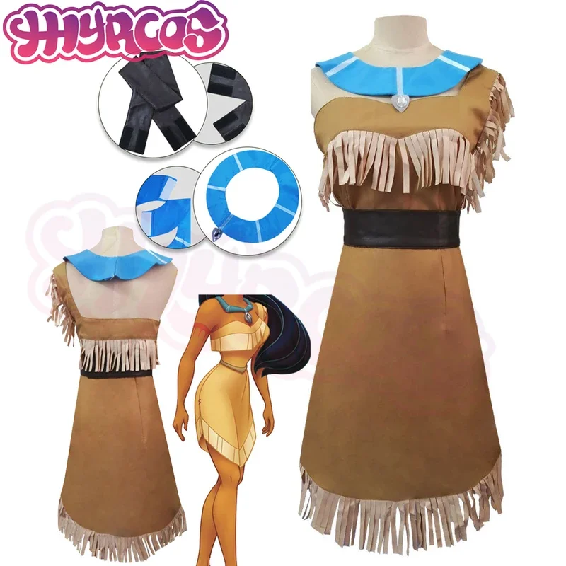 Pocahontas Cos Outfit Halloween Indian Princess Cosplay Aboriginals Chief Costume For Girls Women Huntress Dress Summer Suits