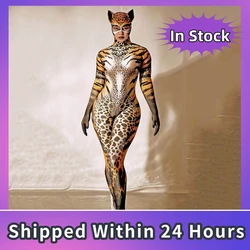 Bar Nightclub Stage Dance Costume Halloween Cosplay Tiger Print Long Jumpsuit Performance Rave Outfit Female Gogo Costume JJ041