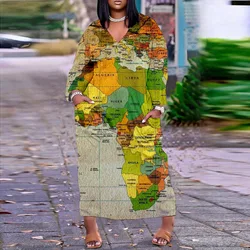 World Map Dress Long Vestidos Women Fashion Loose African Dresses Party Evening Loose Casual Dresses Oversized Vestidos