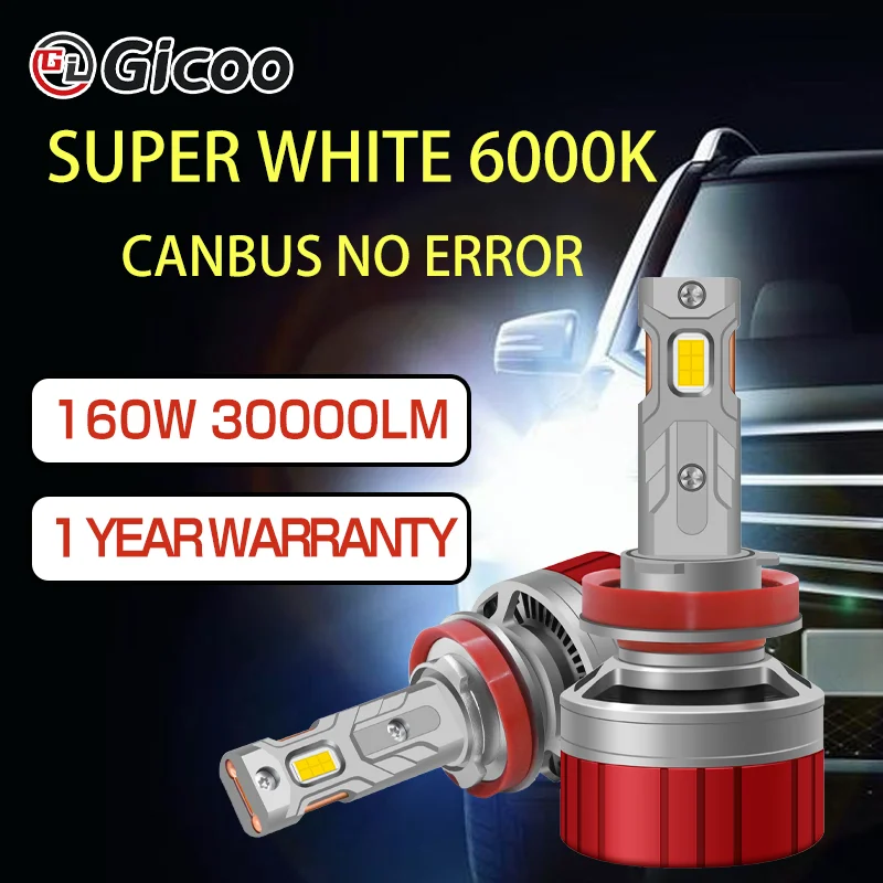 

GICOO 30000LM Auto Led Headlight Bulbs For Car H1 H3 H4 H7 H11 H13 HB3 9005 HB4 9006 160W High Power Car Lights 6000K