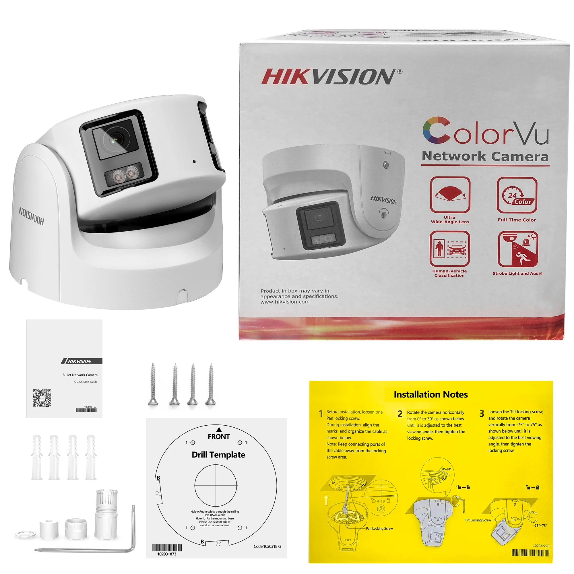 Hikvision 8MP Panoramic ColorVu Turret IP Camera DS-2CD2387G2P-LSU/SL 4K Security Double Lens Color Night Built-in Mic Speaker