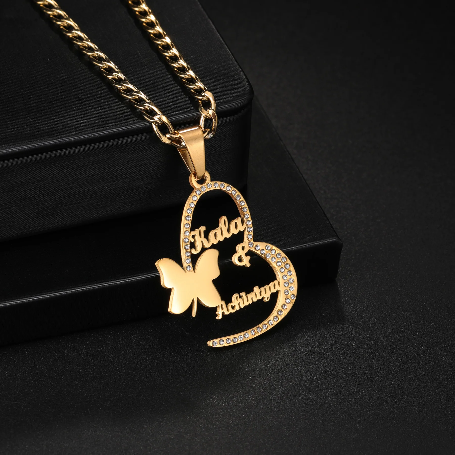 

Acheerup Personalized Name Pendant Necklace for Women Men Stainless Steel Custom Zircon Heart Thick Chain Jewelry Birthday Gift