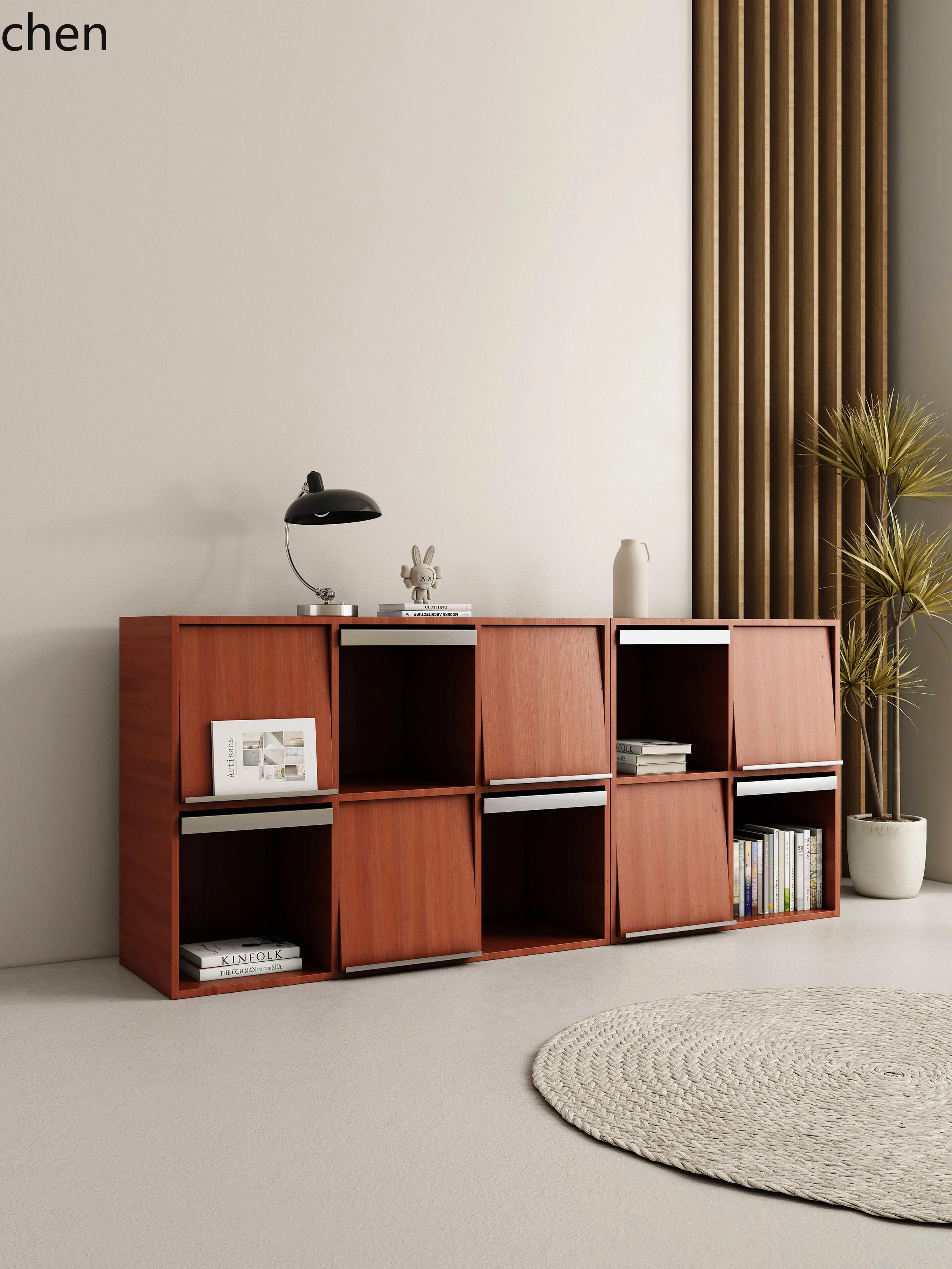 Solid Wood Lattice Cabinet Floor-standing Combination Cabinet Bedroom Living Room Storage Display Flip Door Chest of Drawers