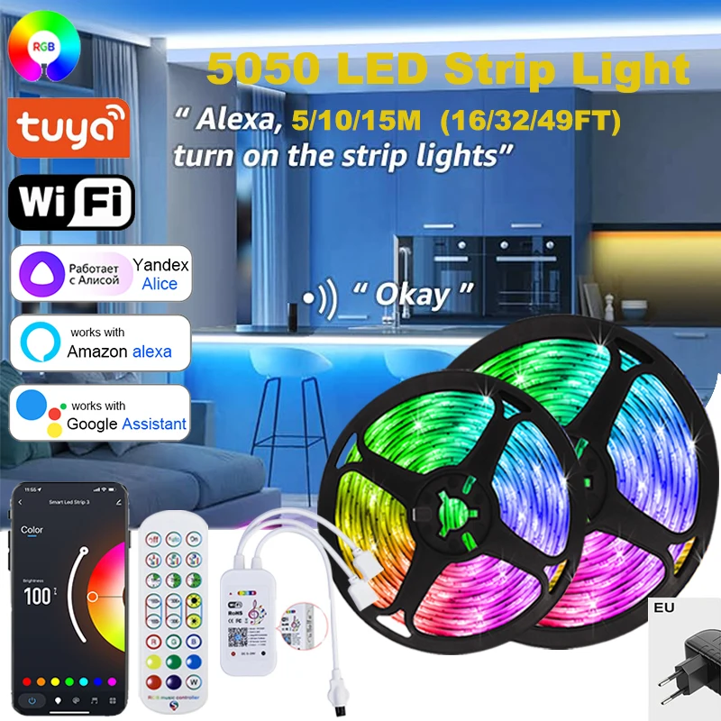 Taśmy Led do pokoju Tuya Bluetooth Wifi 12V Taśma Led Rgb Synchronizacja muzyki 50ft Rgb Taśma Led 100ft Świąteczne światła Led