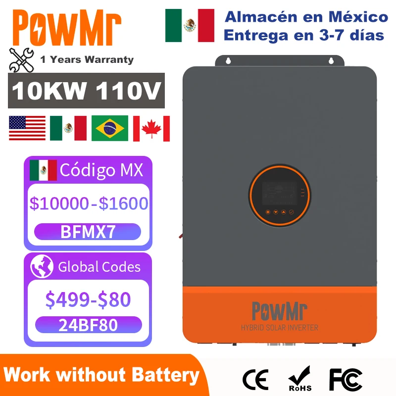 PowMr 10KW Split Phase Inverter 48V 110V 220V Hybrid Solar Inverter Dual MPPT Dual Output On Grid with MPPT 200A Solar Charger