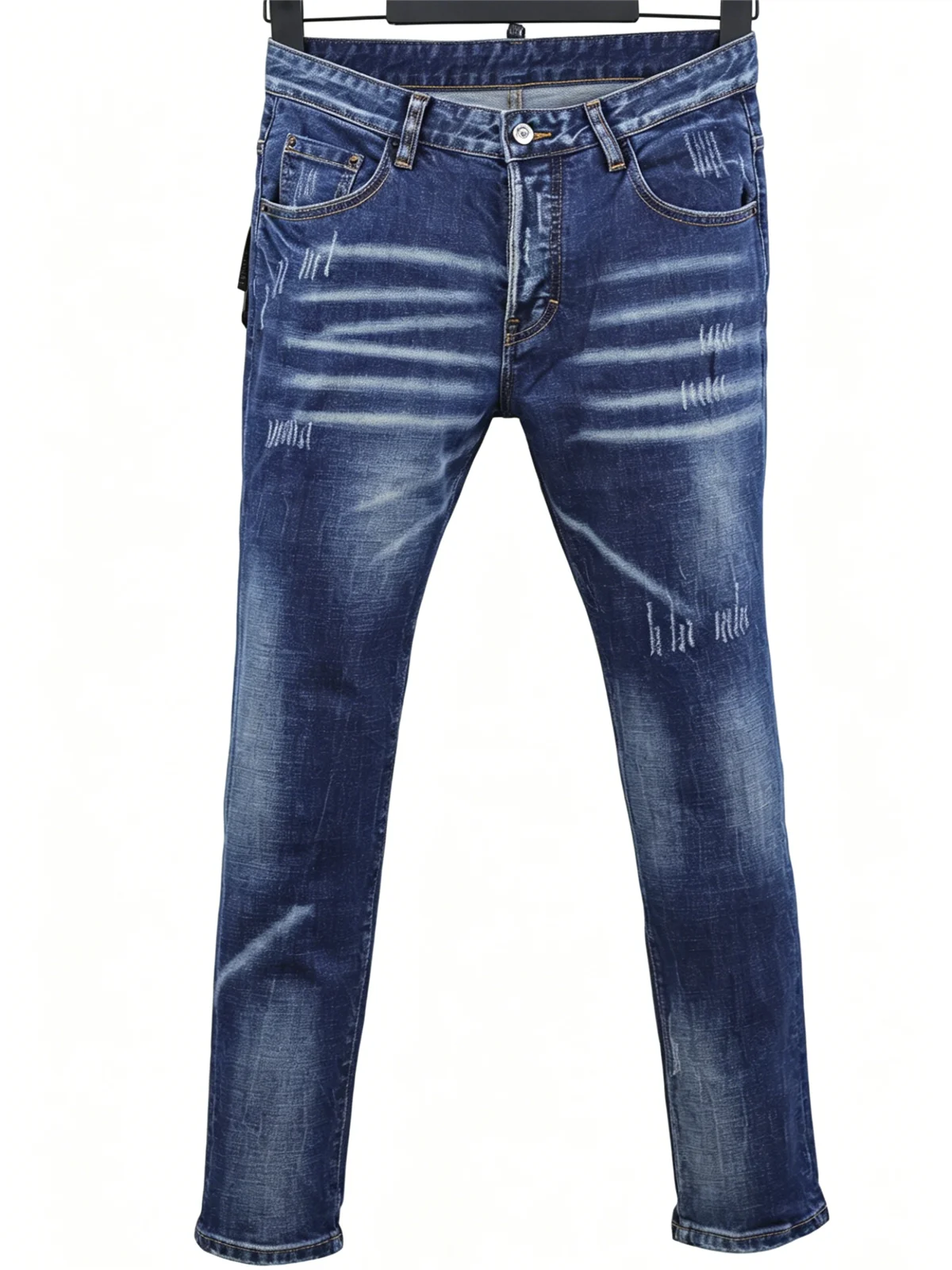 078 Four Seasons New Men's Jeans Fashion Ripped Ink Paint Slim-fit Skinny Blue Jeans for Men