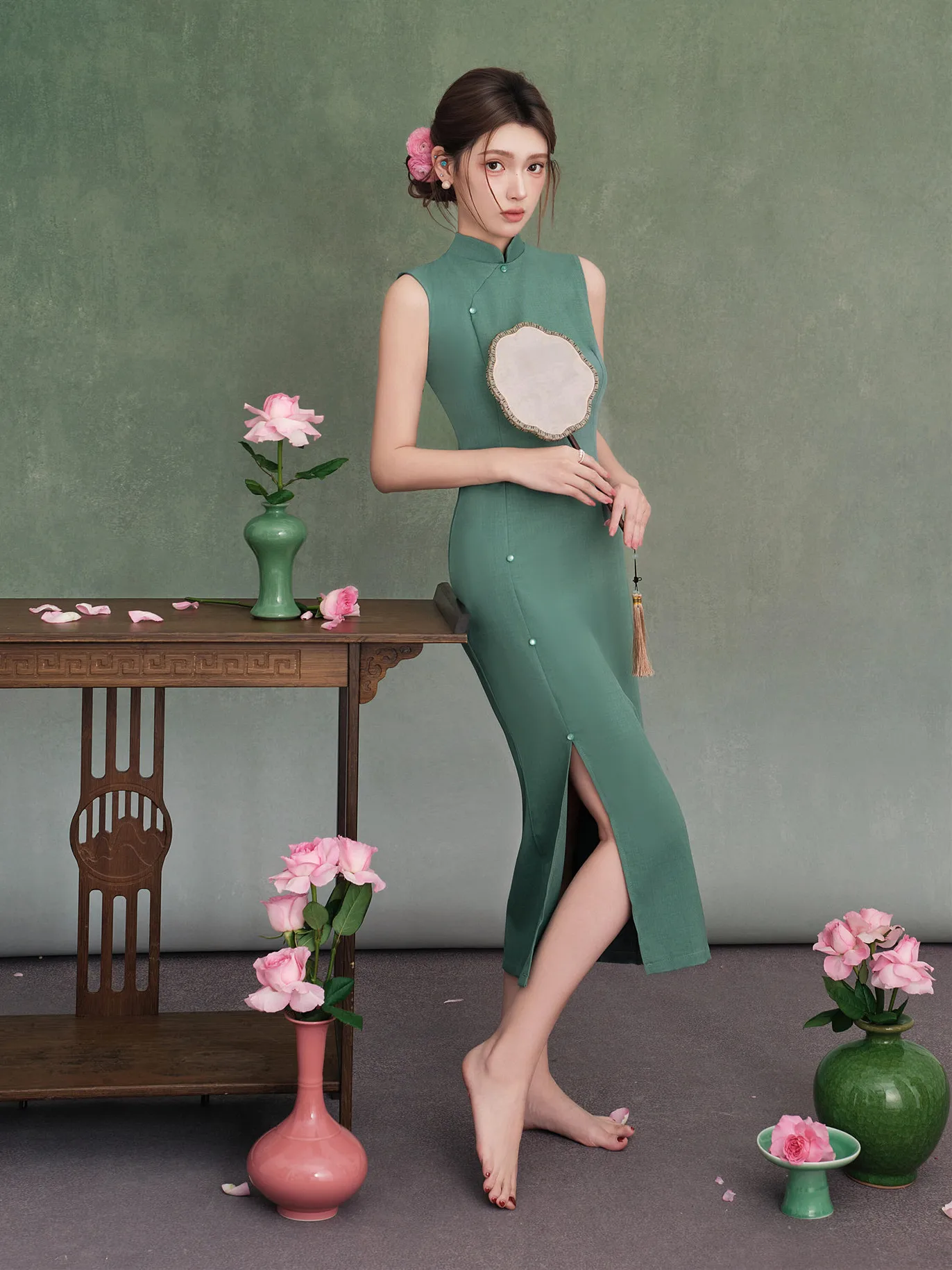 

New Artistic Chinese Sle Photoaphy Studio Soft Girl National Trend Flag Robe Personal Art Photo Costume