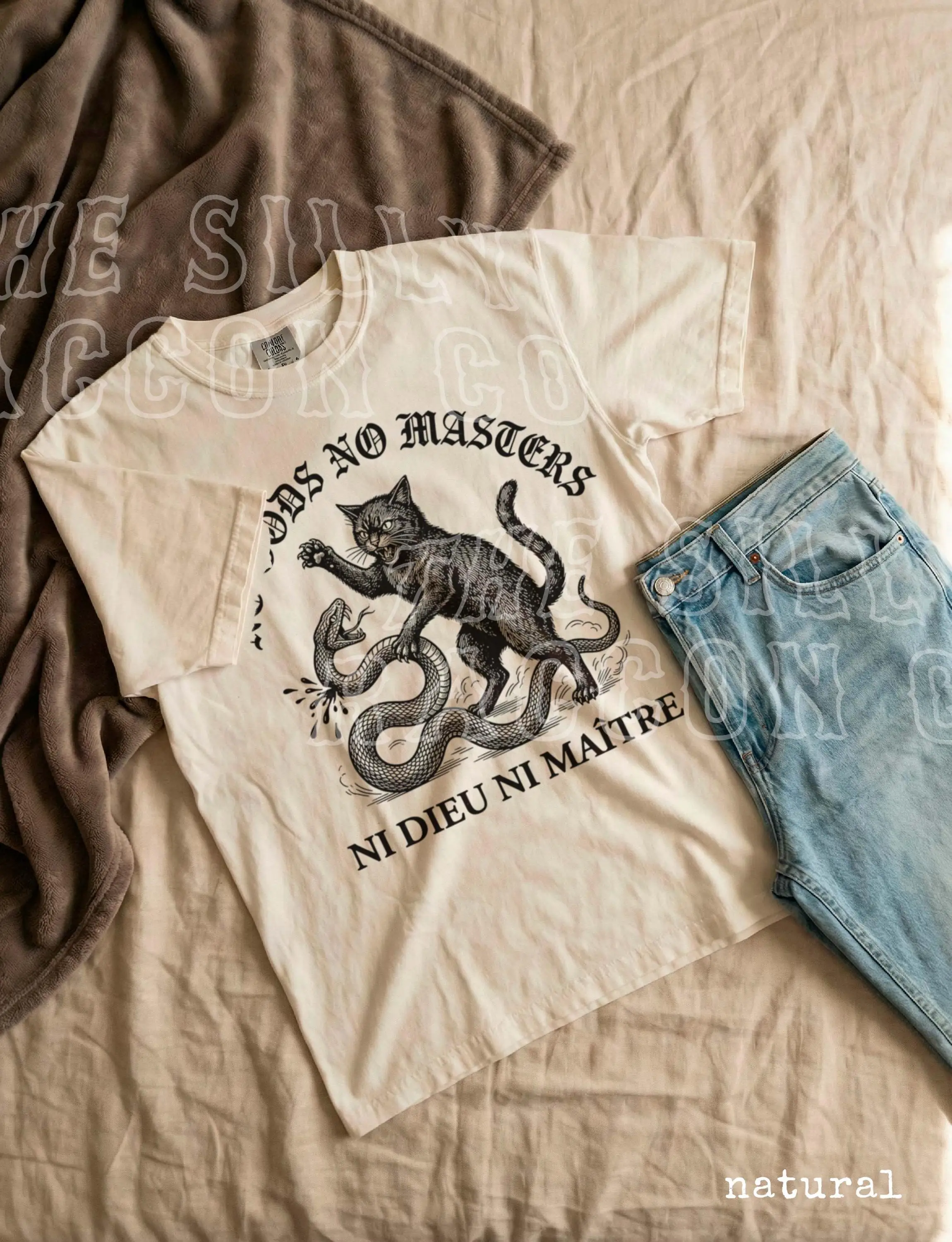 Anarchistisches Katzen-Shirt, No Gods No Masters T-Shirt, Gothic Black Cat Snake Grafik, Punk-Geschenk für Katzenliebhaber – Detail 3